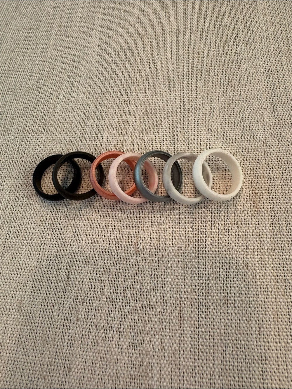 Set of Seven Women’s Silicone Rings in Black, Brown, Rose, Pink, Gray, White